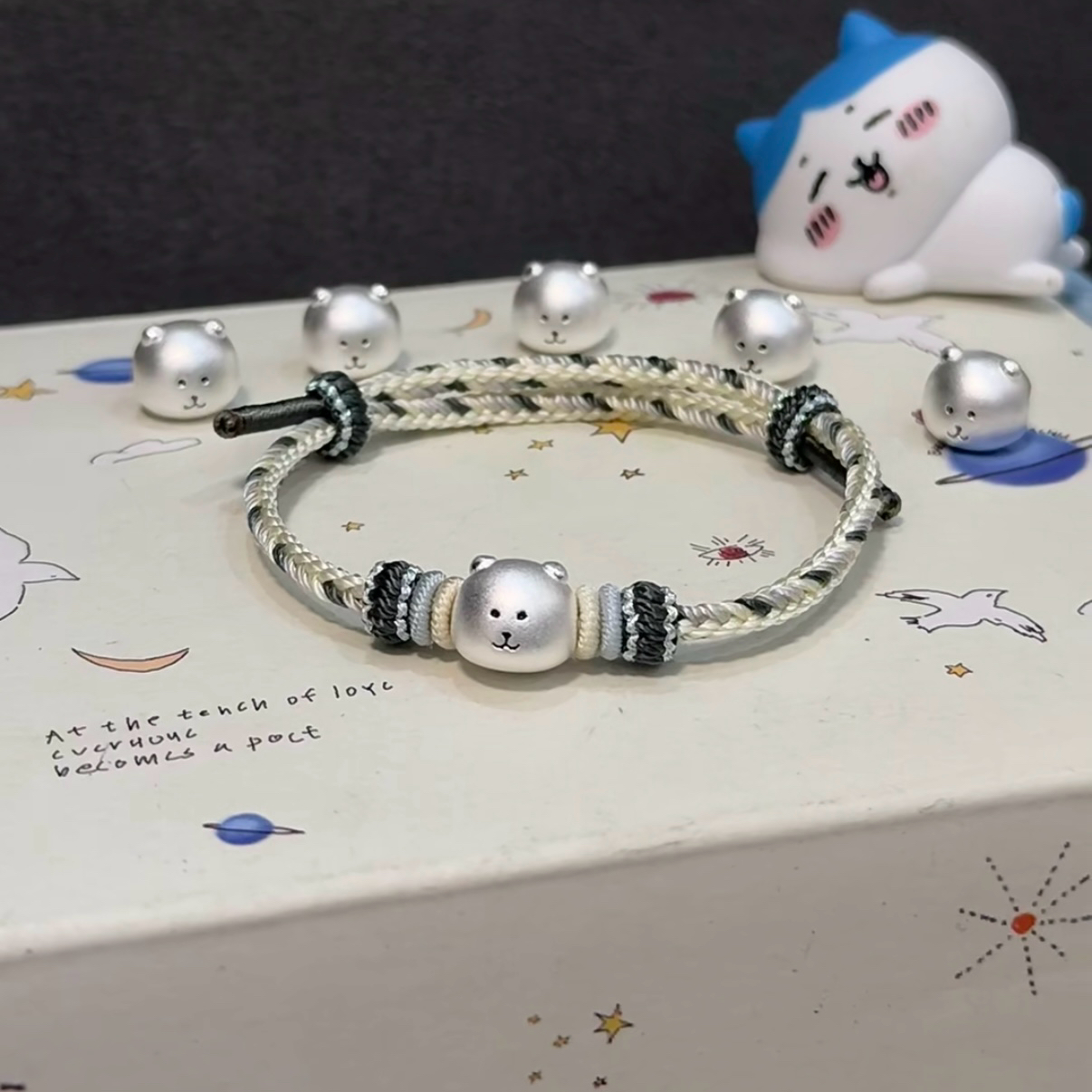 足银手链 足银999自嘲熊手链纯银转运珠小熊3D硬银送闺蜜女友礼物