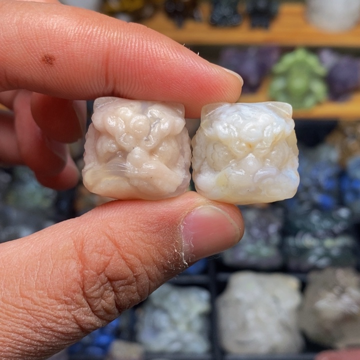 石材醒狮手把件摆件