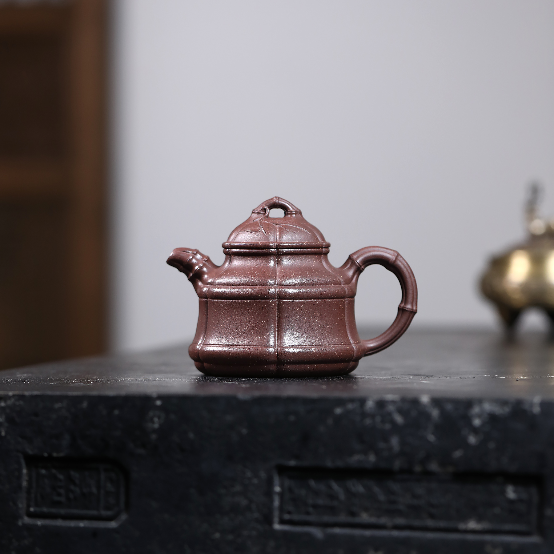 JCY-0403非遗正品手工季畅园六方隐角竹鼎紫泥210ccc宜兴紫砂壶