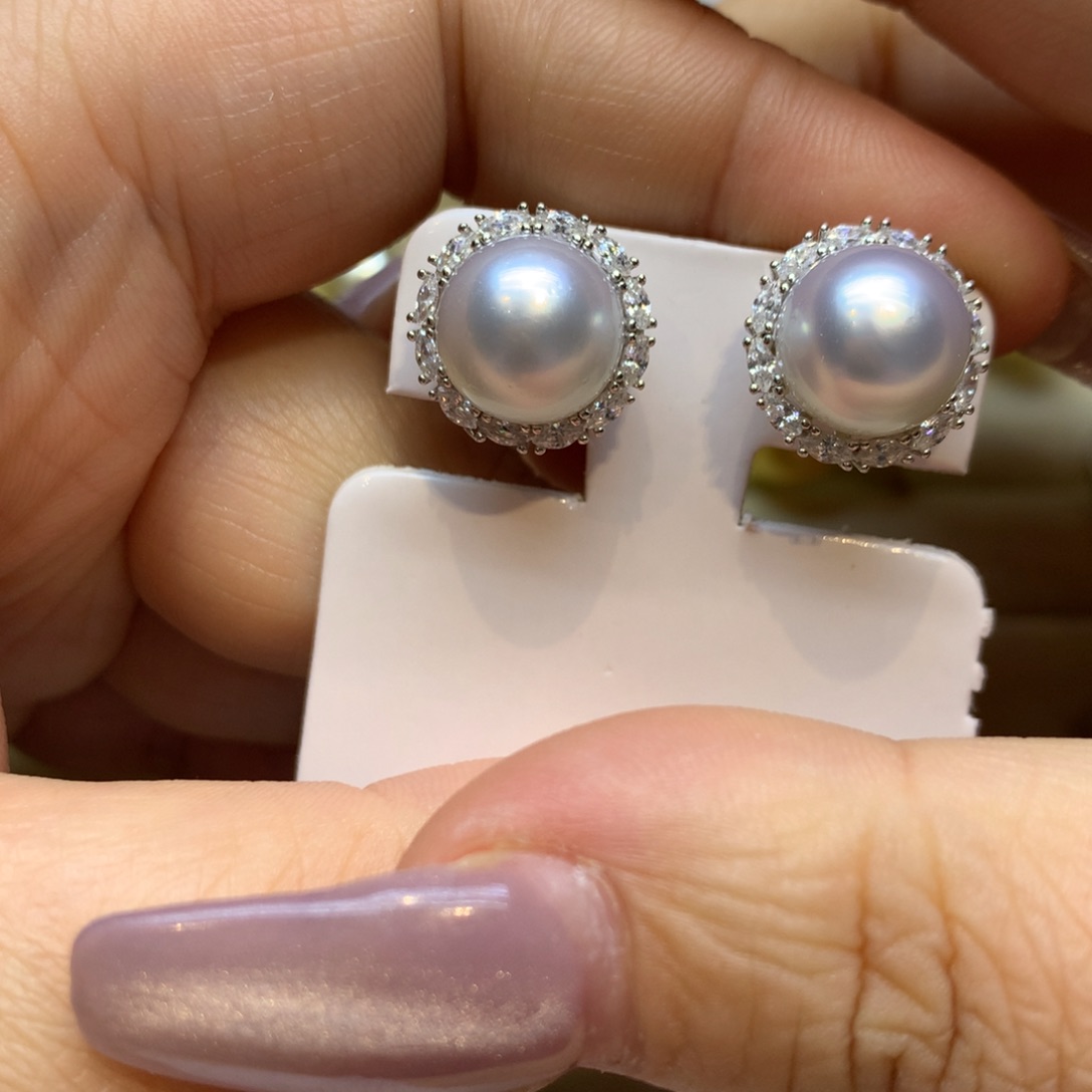 银S925镶嵌耳饰海水珍珠