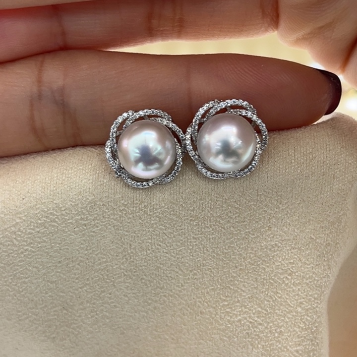 银S925镶嵌耳饰海水珍珠9-10mm36号