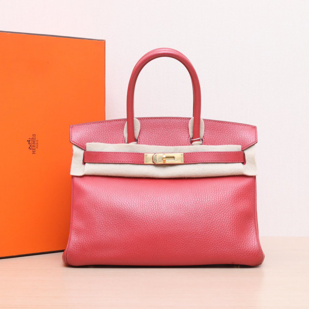 95新 Hermes/爱马仕 小花姑姑896493Birkin 30鲜红色 Togo皮 框C