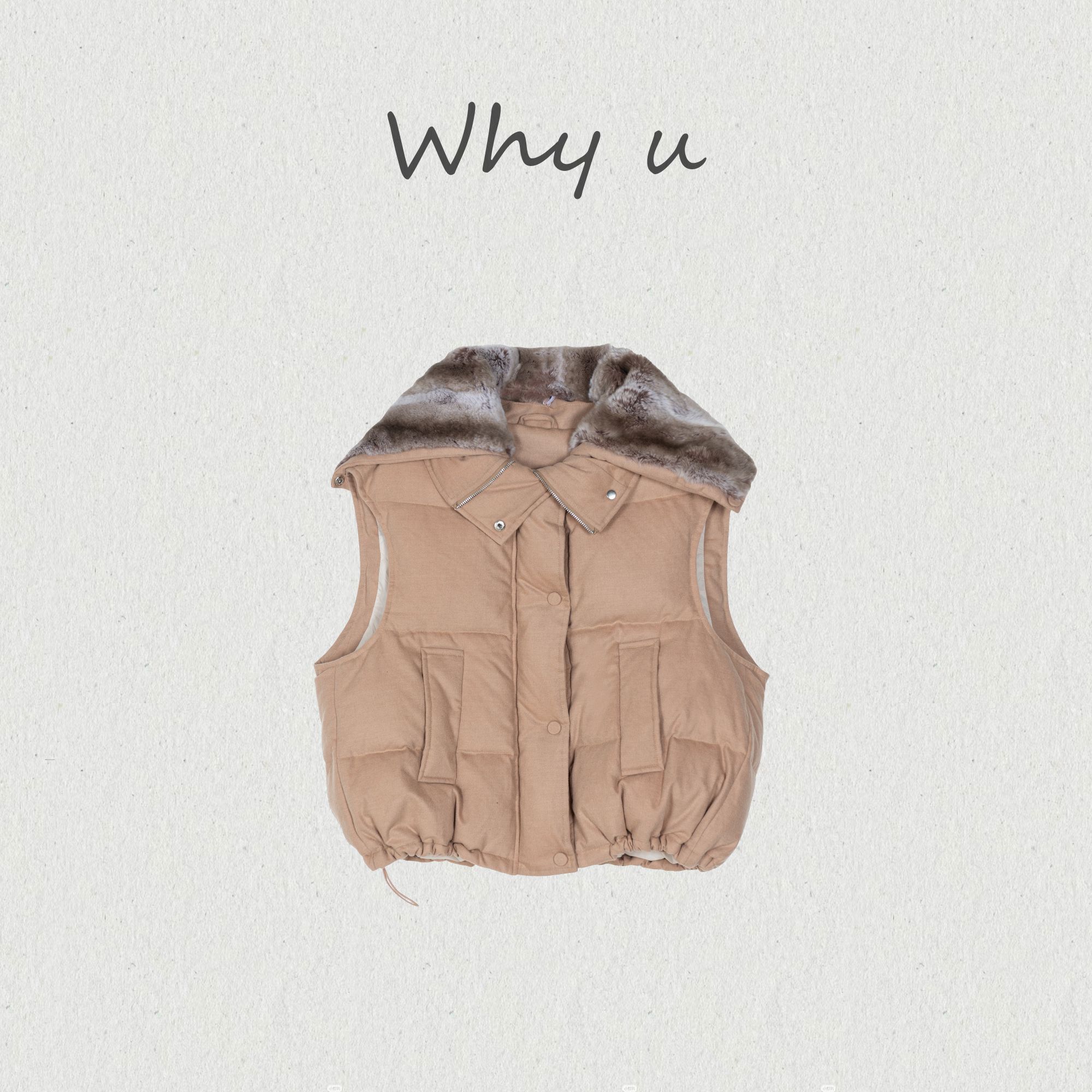 WHY U-25AW羊毛羊绒獭兔毛皮可拆卸毛领鹅绒服马甲【柏亚】
