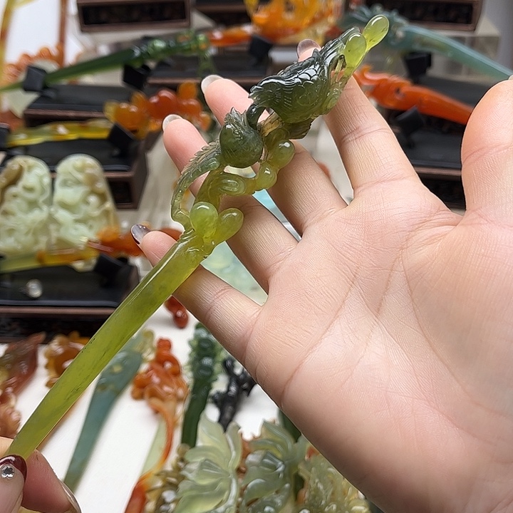 蛇纹石玉岫玉发簪未镶嵌