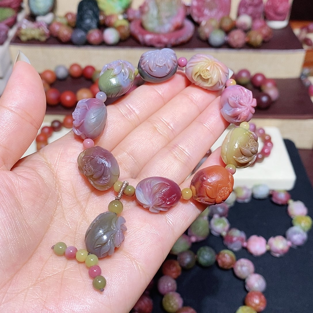 玛瑙/玉髓盐源玛瑙大漏大炸未镶嵌荷花蛋蛋手串