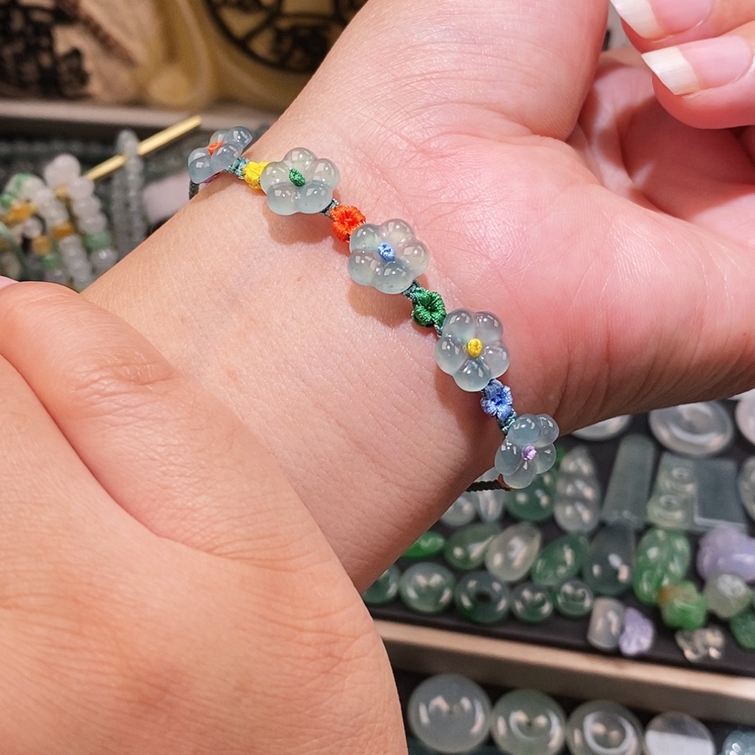 翡翠未镶嵌颈饰五花手绳16可调节