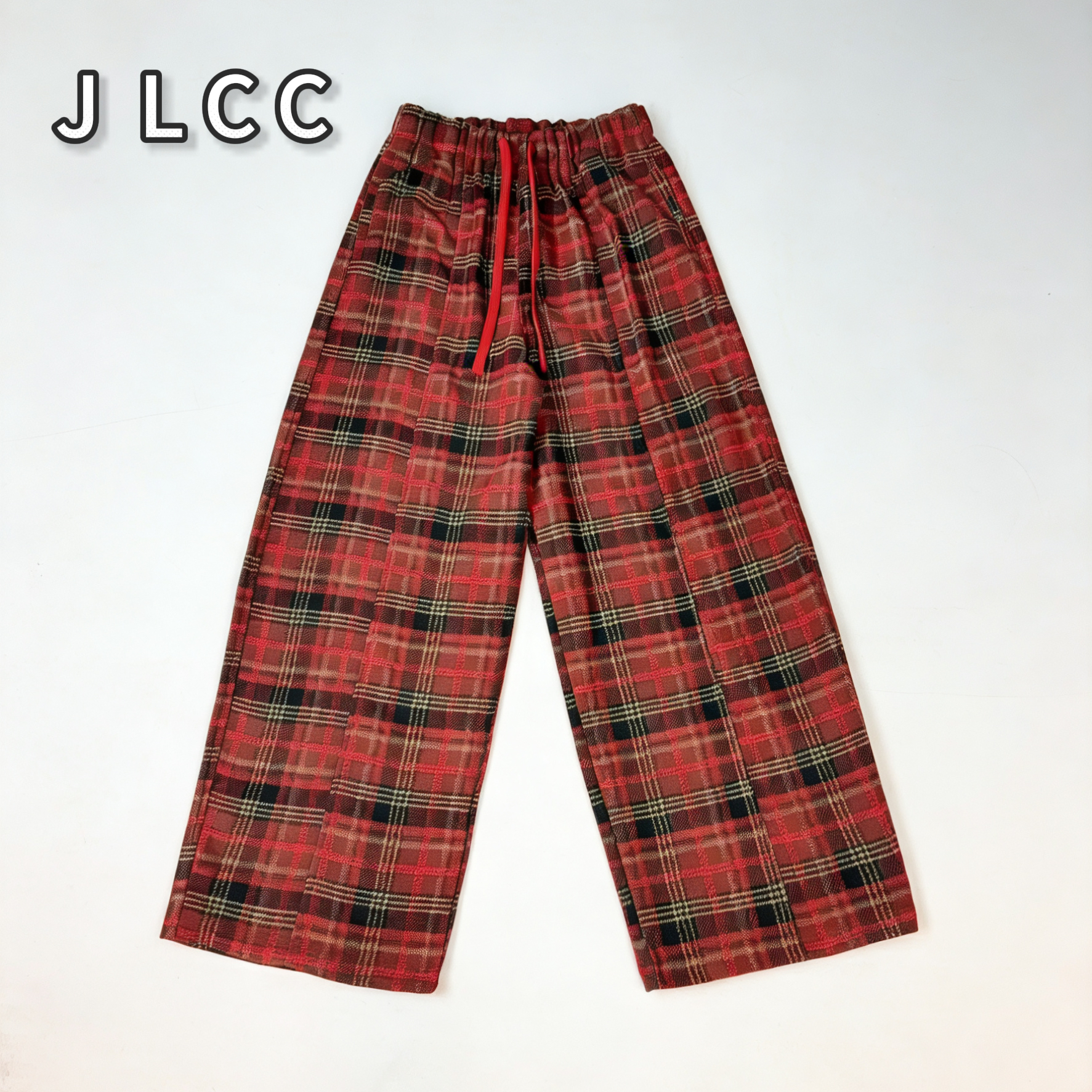 【JLCC】（红黑格子）新款直筒裤子阔腿裤休闲百搭潮流时尚复古格子裤