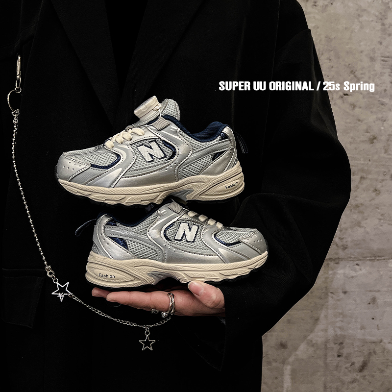 秋季新款旋转纽扣男童鞋子网面透气儿童运动鞋女童老爹鞋中大童鞋