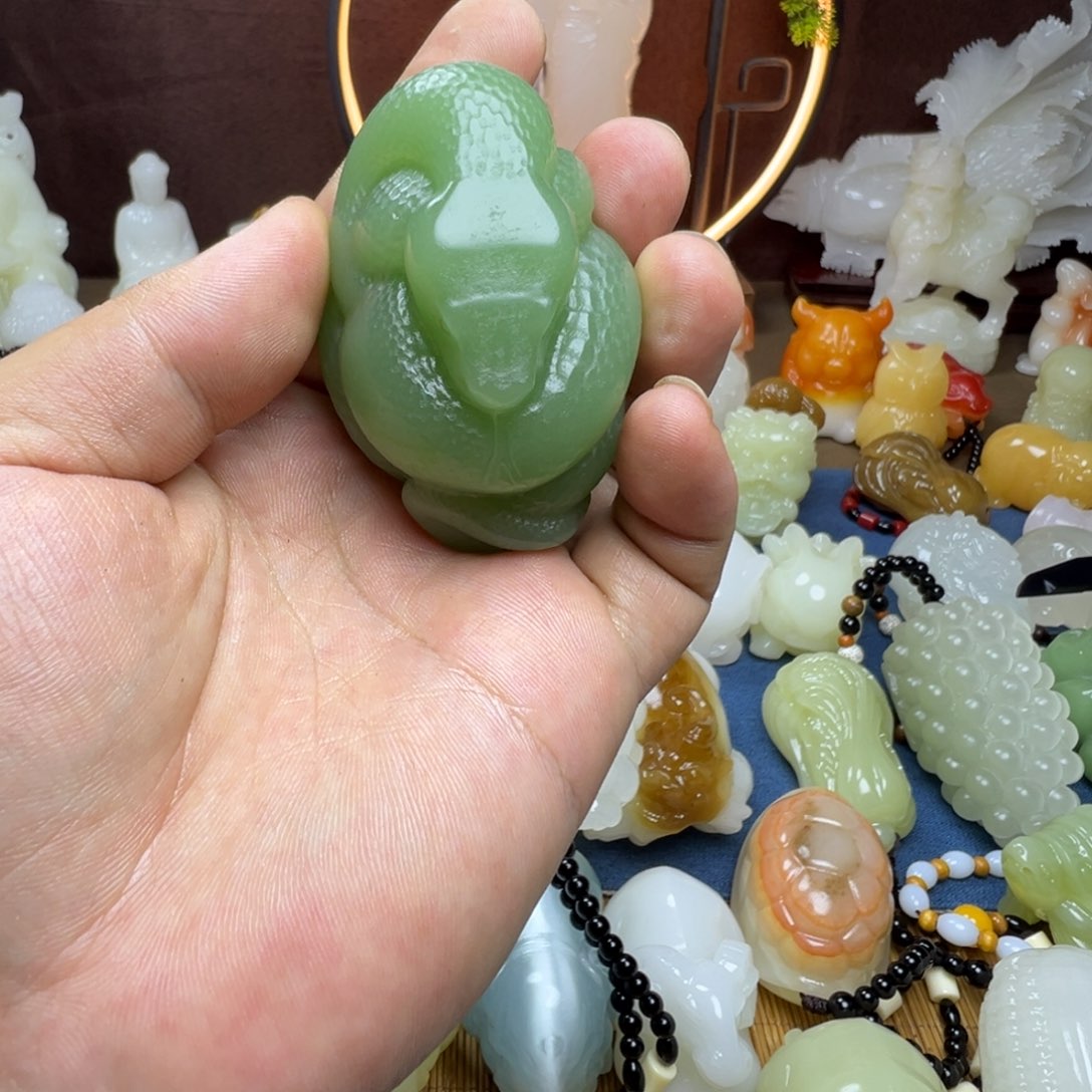 石材庸*手工雕刻蛇手把