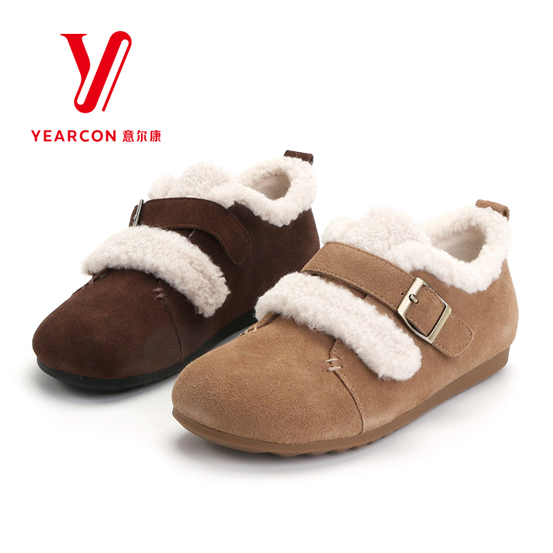 意尔康女鞋2025新款冬季勃肯鞋一脚蹬懒人鞋毛毛鞋加绒棉鞋144703