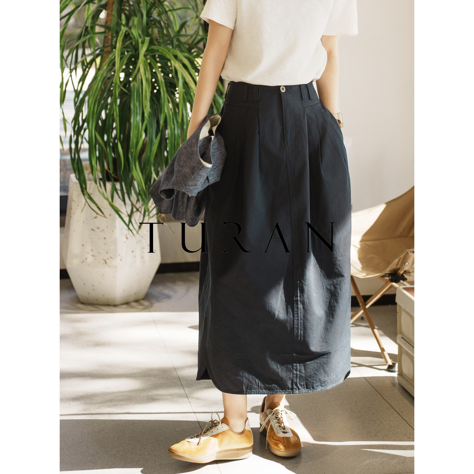 气球裙打褶提胯天丝棉工装风YKK金属拉链半裙休闲简约TRZY0912