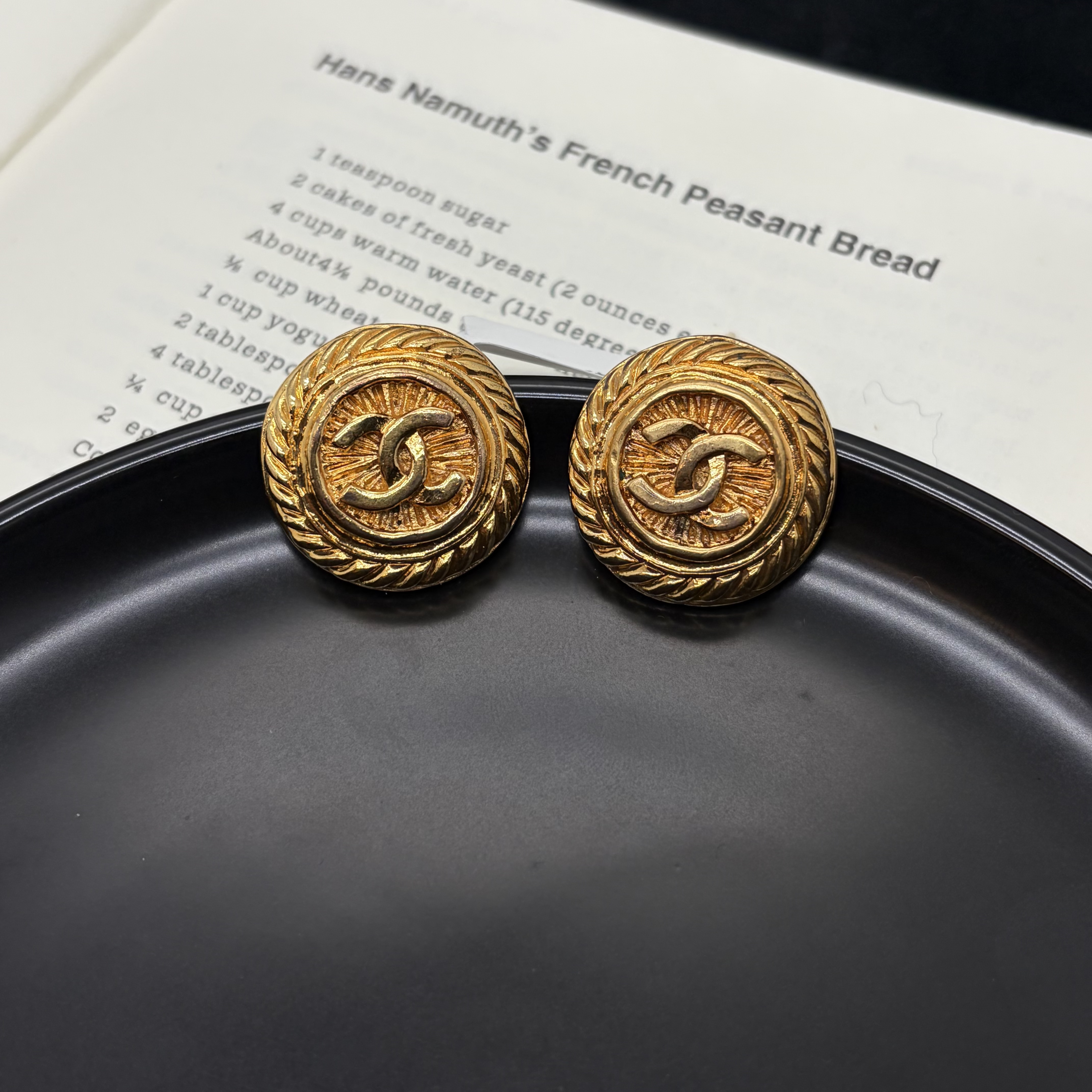 95新 Chanel/香奈儿 香奈儿素金麦穗双c耳夹/x07135