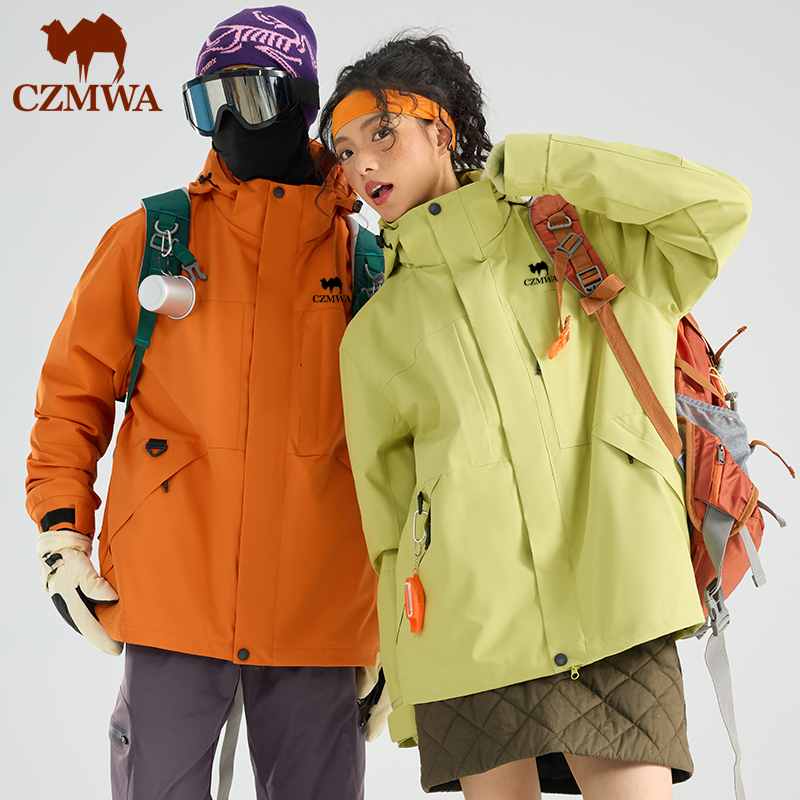 骆驼骑师户外粉色三合一冲锋衣男女防水防风登山服进藏三防登山服