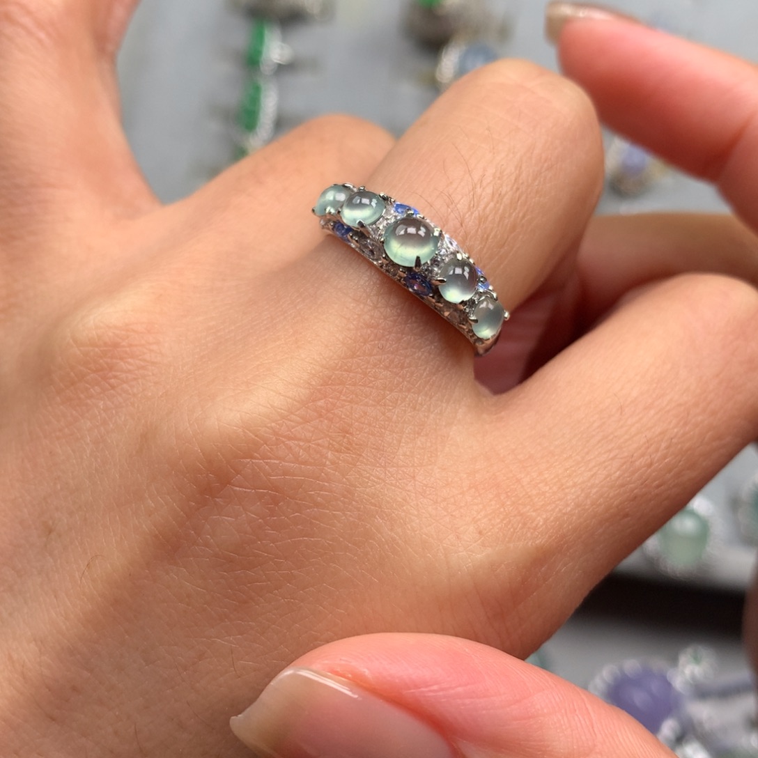 翡翠银S925镶嵌戒指戒指