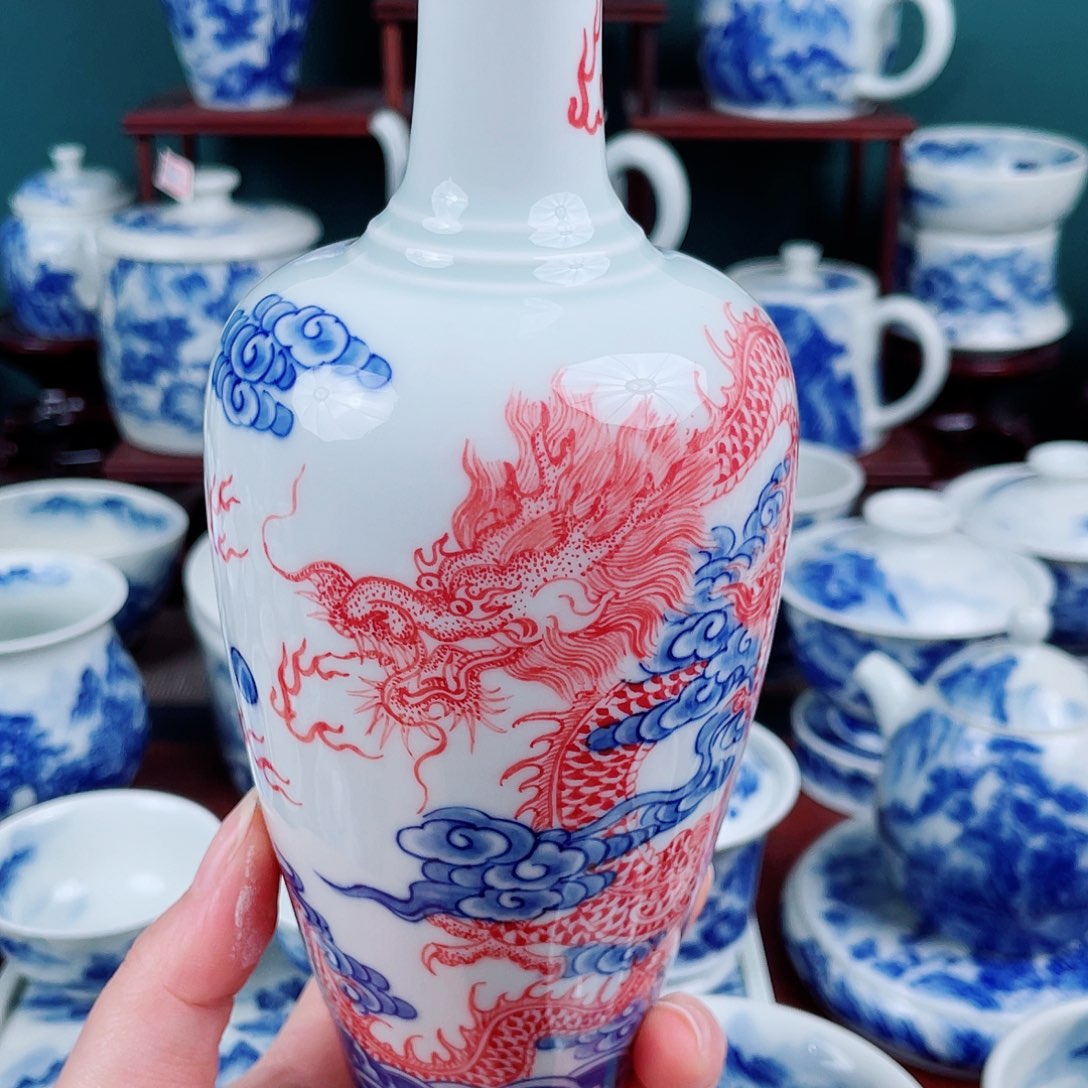 巡*手工手绘青花，红龙