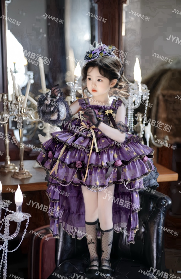 原创正版璀璨星河华丽重工大拖尾洛丽塔花嫁女童公主走秀生日礼服