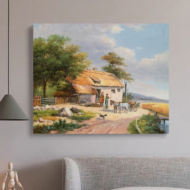 《乡野农舍》50*60含内框，刘春建手绘油画装饰画，客厅背景墙挂画