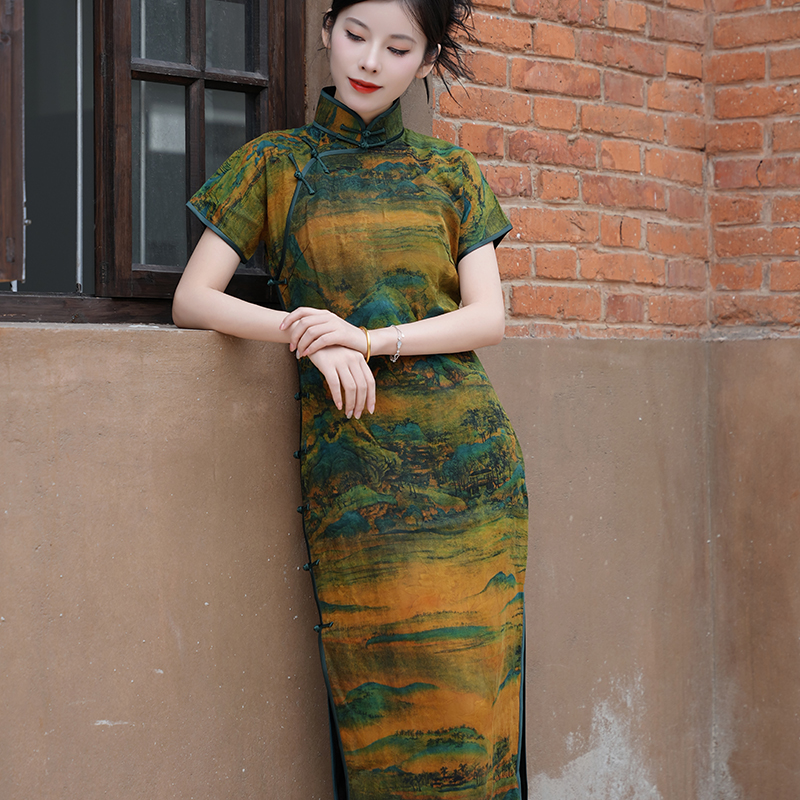 【云岑】玲珑缎秋新旗袍40姆米桑蚕丝香云纱气质修身文艺中式风