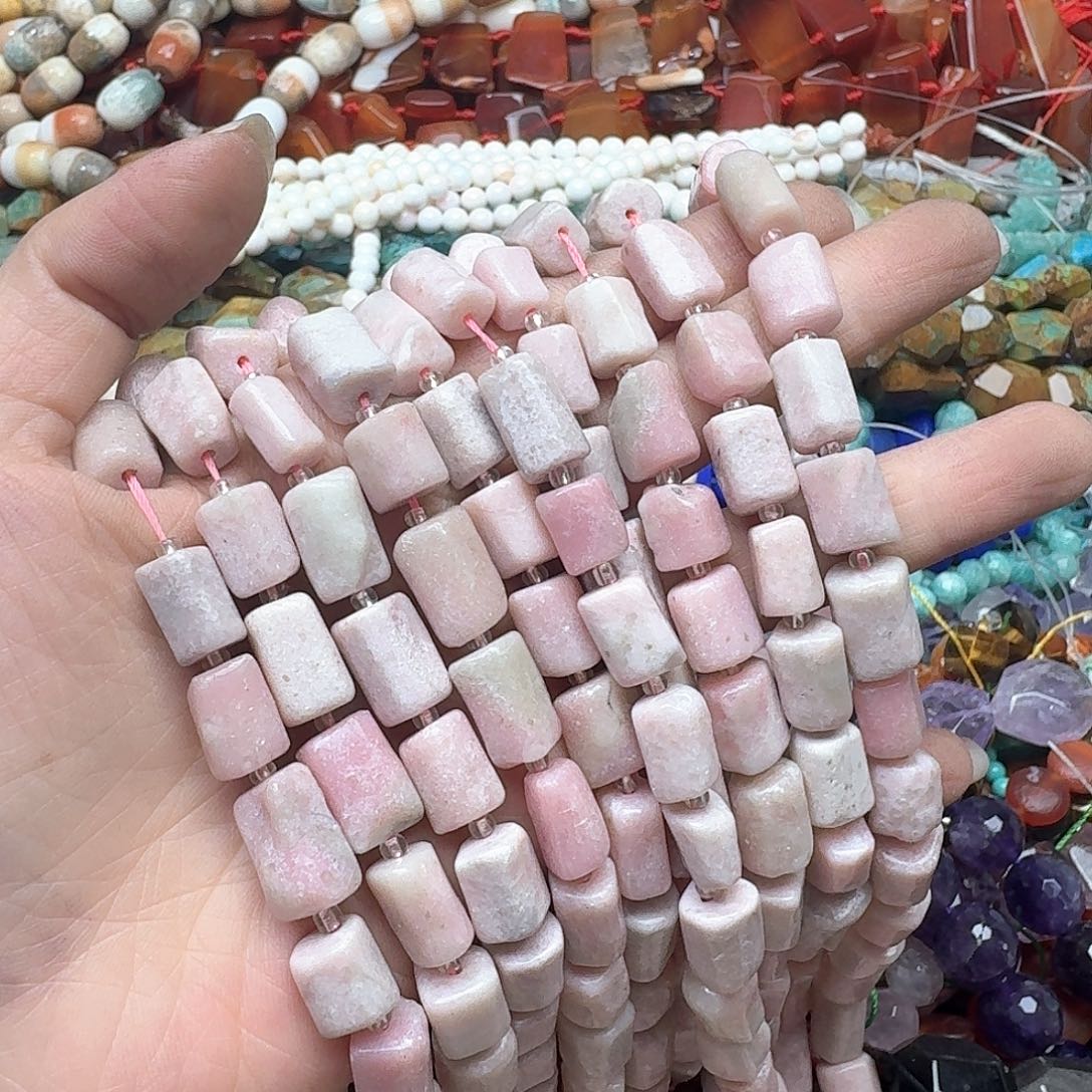 玛瑙/玉髓合金珠宝半成品一条8x12m粉澳宝桶珠