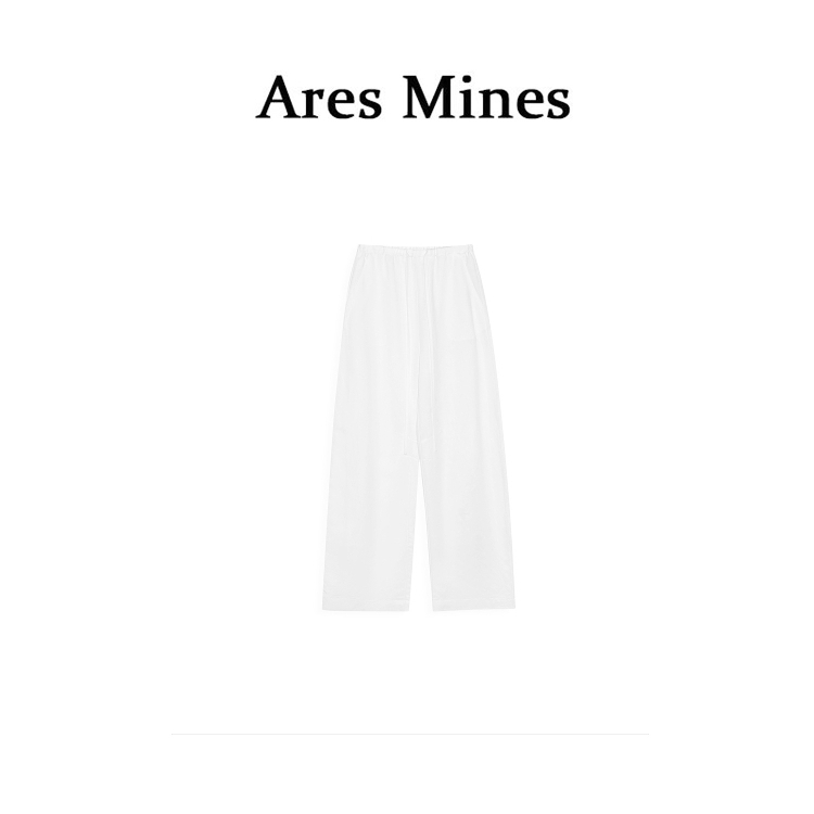 【盛朗熙Ares Mines】简约纯色 麻感松紧腰立裁直筒休闲弯刀裤