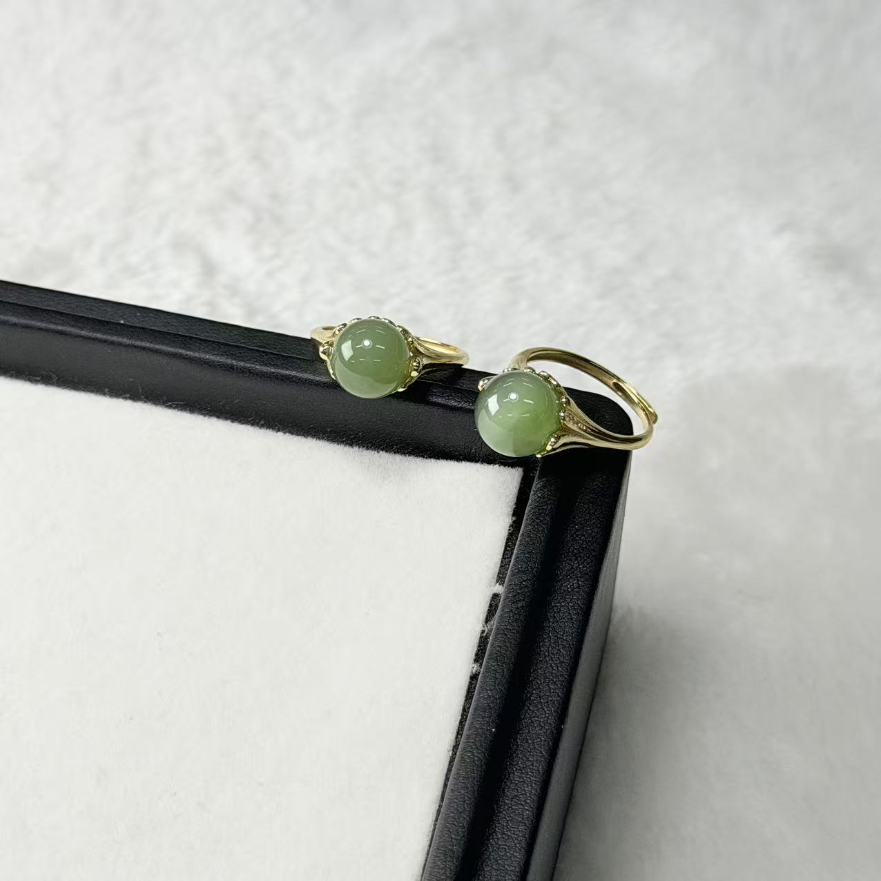 【睿泽赏宝】S925和田玉碧玉圆珠戒指有暇多样性发一 9mm KL0010309