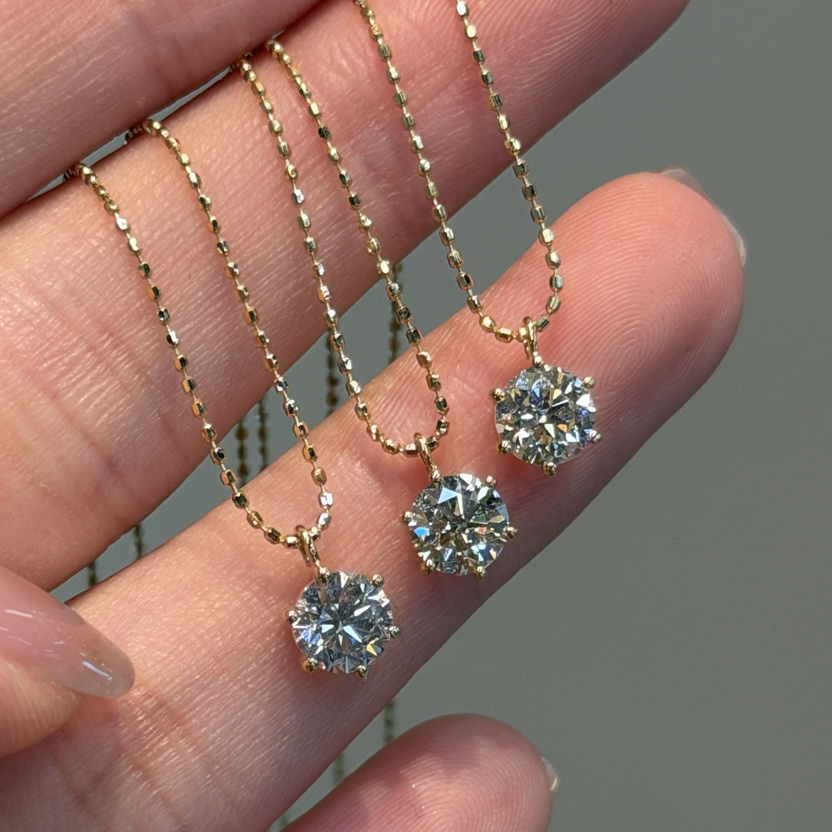 18K金镶40分天然钻石六爪独钻套链XC