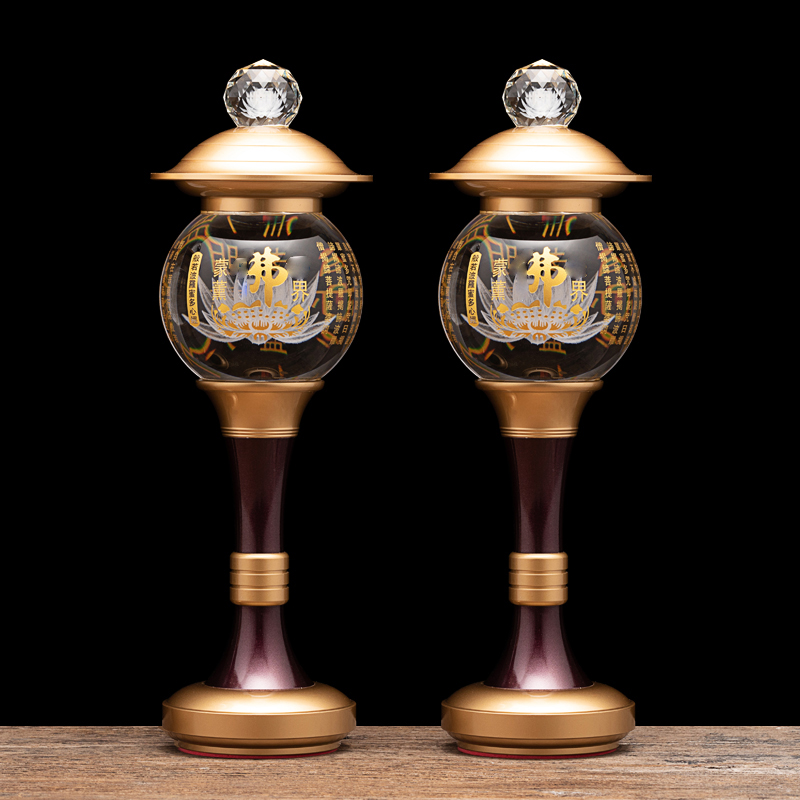 新款合金水晶灯家用客厅插电一对堂屋带字水晶莲花宫灯心经电蜡烛