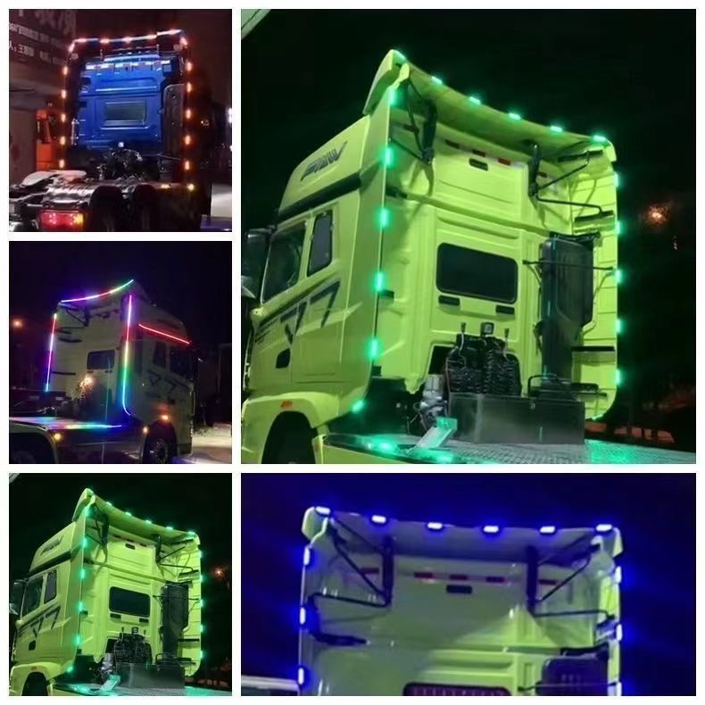 24V升级款货车卡车头改装led尾翼后导流罩灯间隔灯七彩跑马灯