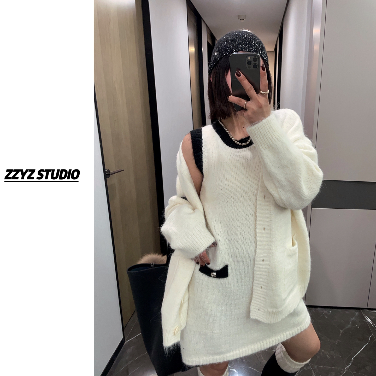 【ZZYZ】“多洛米蒂日照”气质针织背心连衣裙毛衣开衫外套两件套装