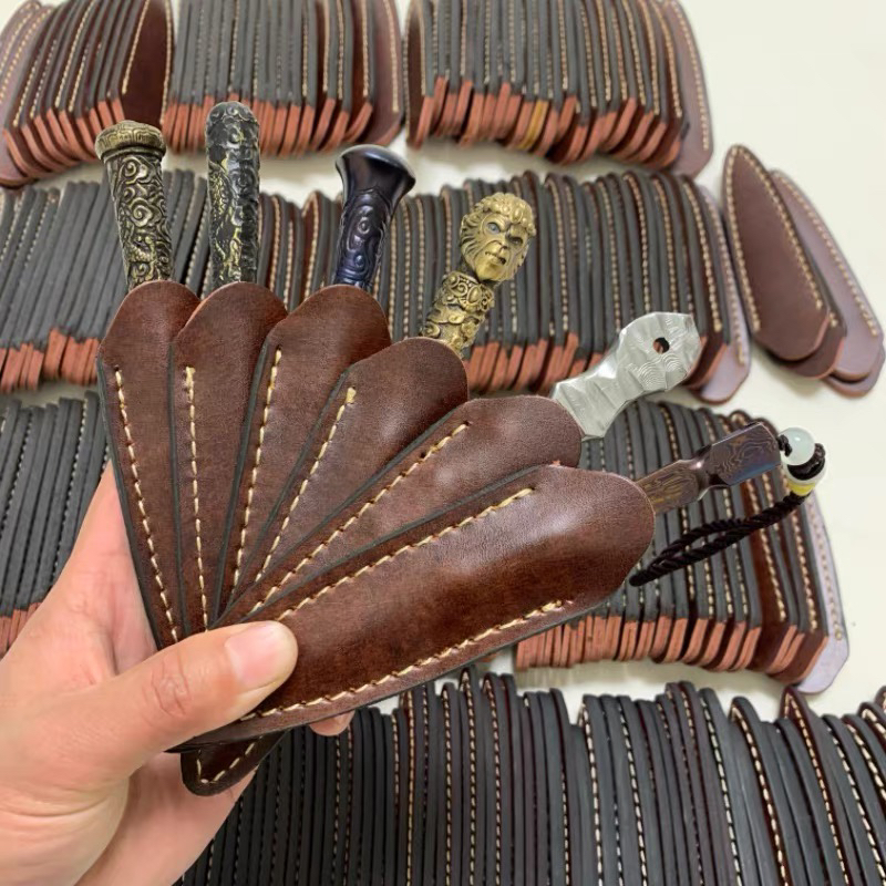 手工茶刀套真皮套水果刀鞘 复古中式专用保护套茶具茶道真皮配件