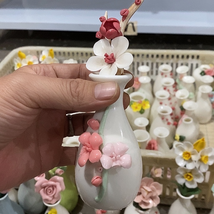 瓷片纯手工陶瓷花摆件瑕