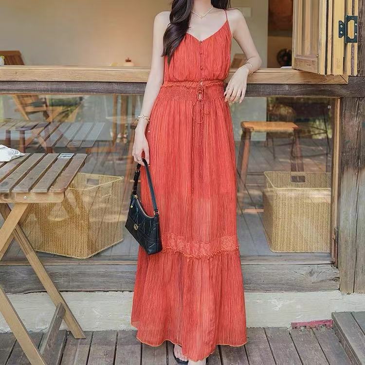 【Z】604/732068/159-9   露背吊带连衣裙收腰显瘦气质长裙