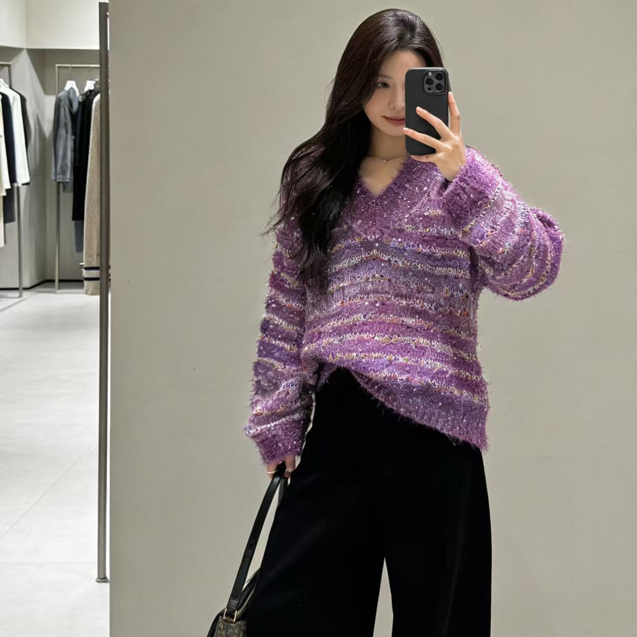 超软天鹅绒！胸116-200长58粗针颗粒球工艺V领显白针织上衣 4661