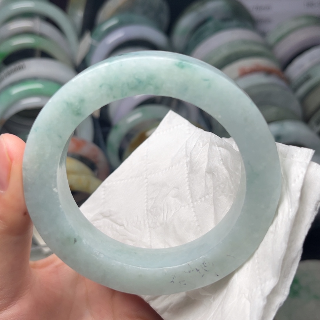 定制翡翠未镶嵌手镯冰晴飘花56-59