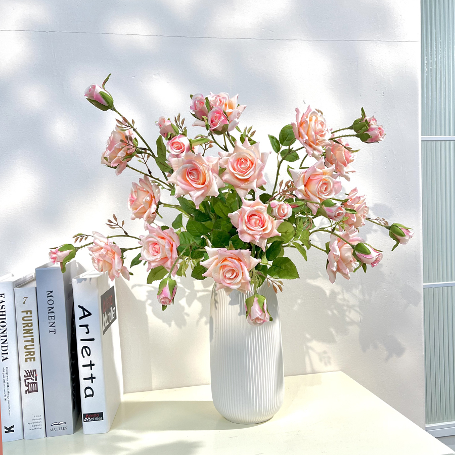 梵枝 仿真花假花玫瑰装饰摆件客厅阳台餐桌玄关餐边柜花艺