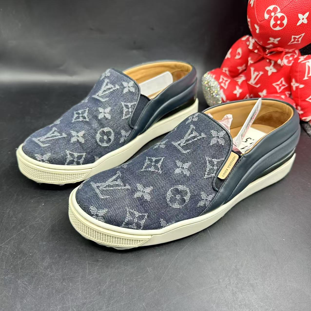 95新 LouisVuitton/路易威登 深蓝牛仔一脚蹬板鞋37.5/38码lz016
