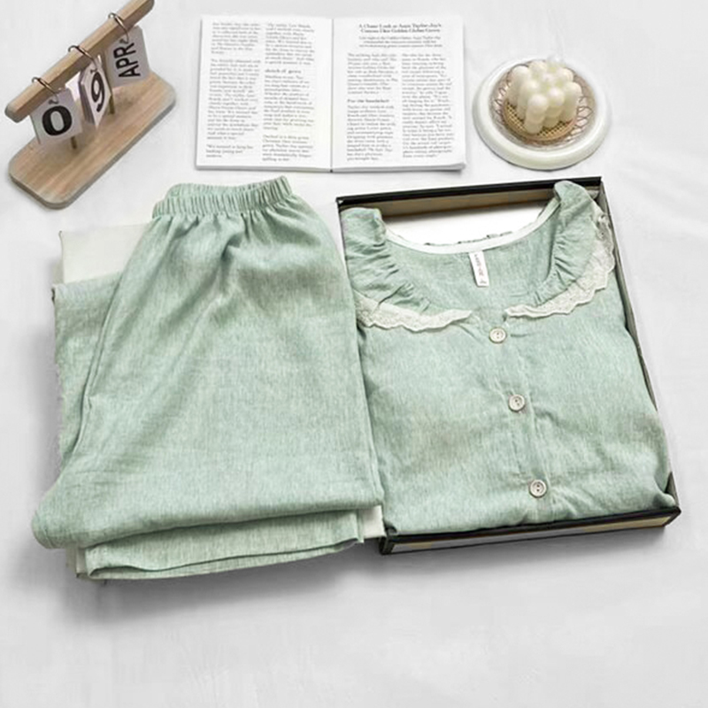 带胸垫睡衣女秋季新款长袖开衫休闲甜美宽松大码可外穿家居服套装