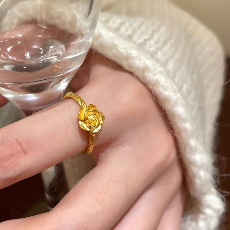 戒指 D56【私人定制】古法可调节玫瑰花素圈戒指