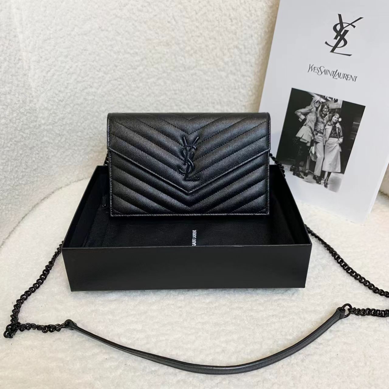 99新 YSL/圣罗兰  壹臻/soblack鱼子酱V纹信封包小号 65062053