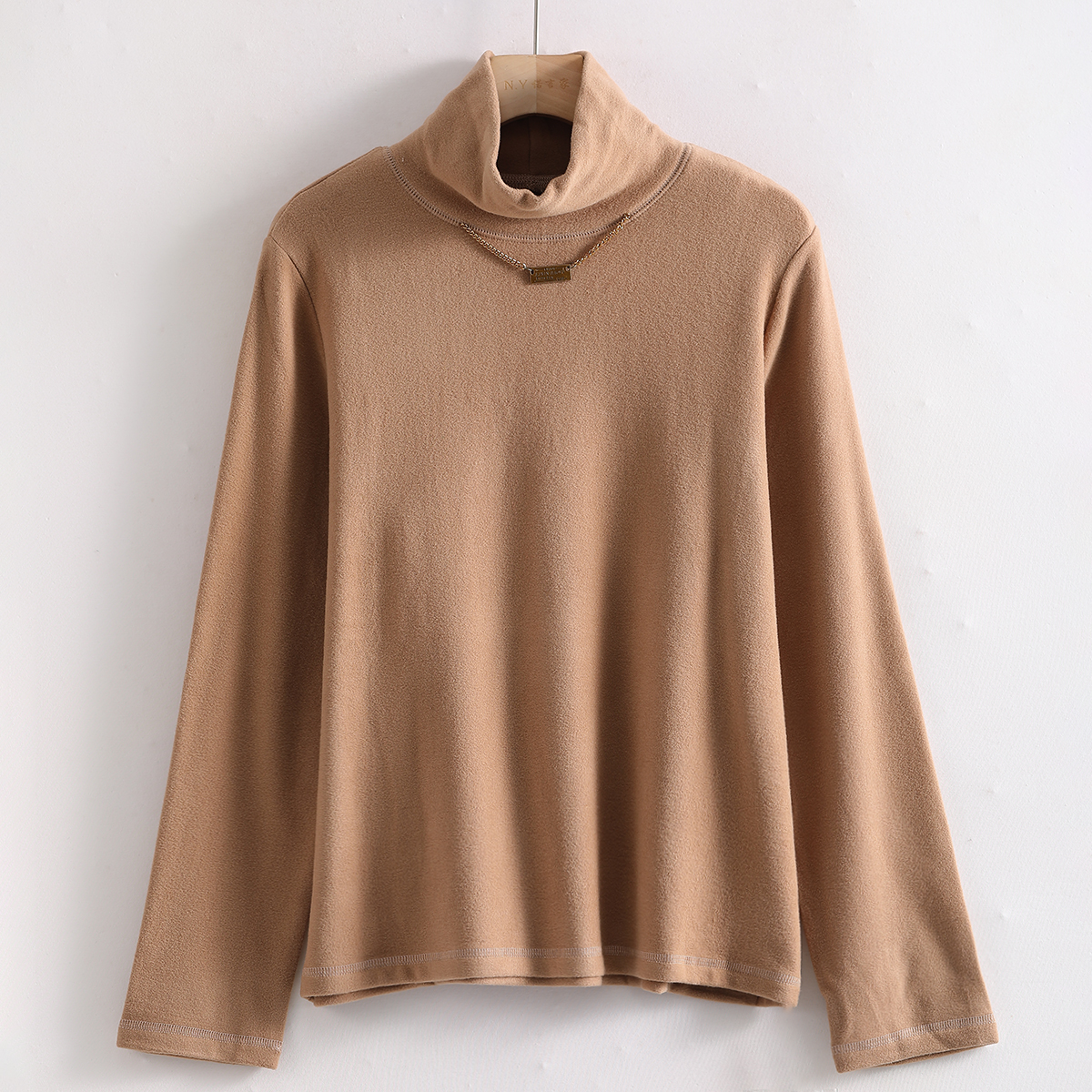 00920 舒适软糯！女士秋冬简约加绒百搭纯色高领长袖休闲打底衫