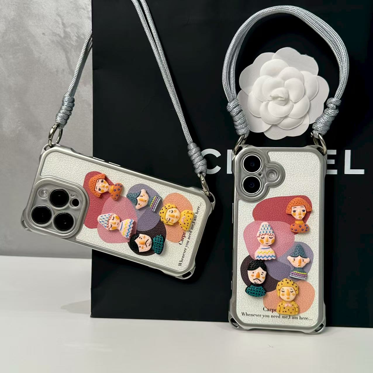 奥菲顿彩色涂鸦块四角挂绳适用苹果16/15p手机壳华为vivo小米oppo