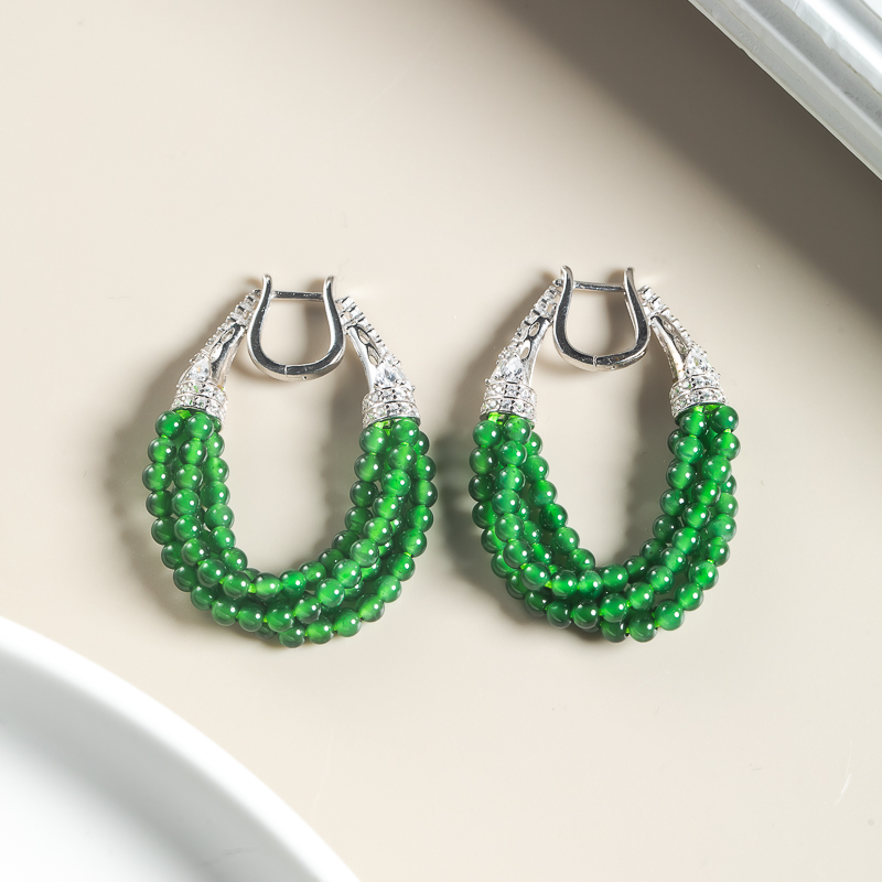 天然A货翡翠5299/111667满色珠子耳坠国标s925银镶嵌经典设计款式