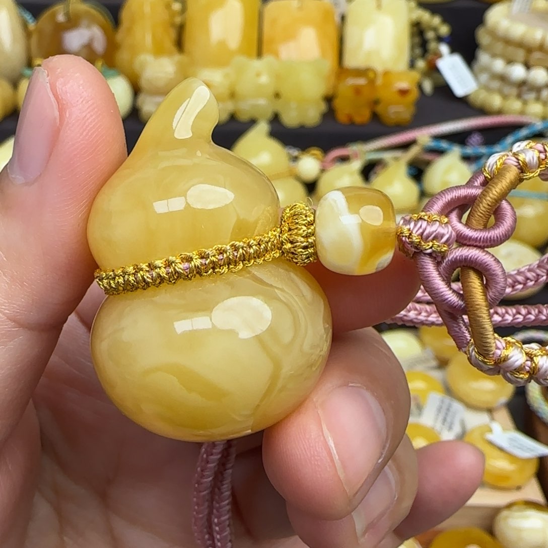 琥珀套链未镶嵌天然俄料浓蜡妖花蜜蜡葫芦吊坠