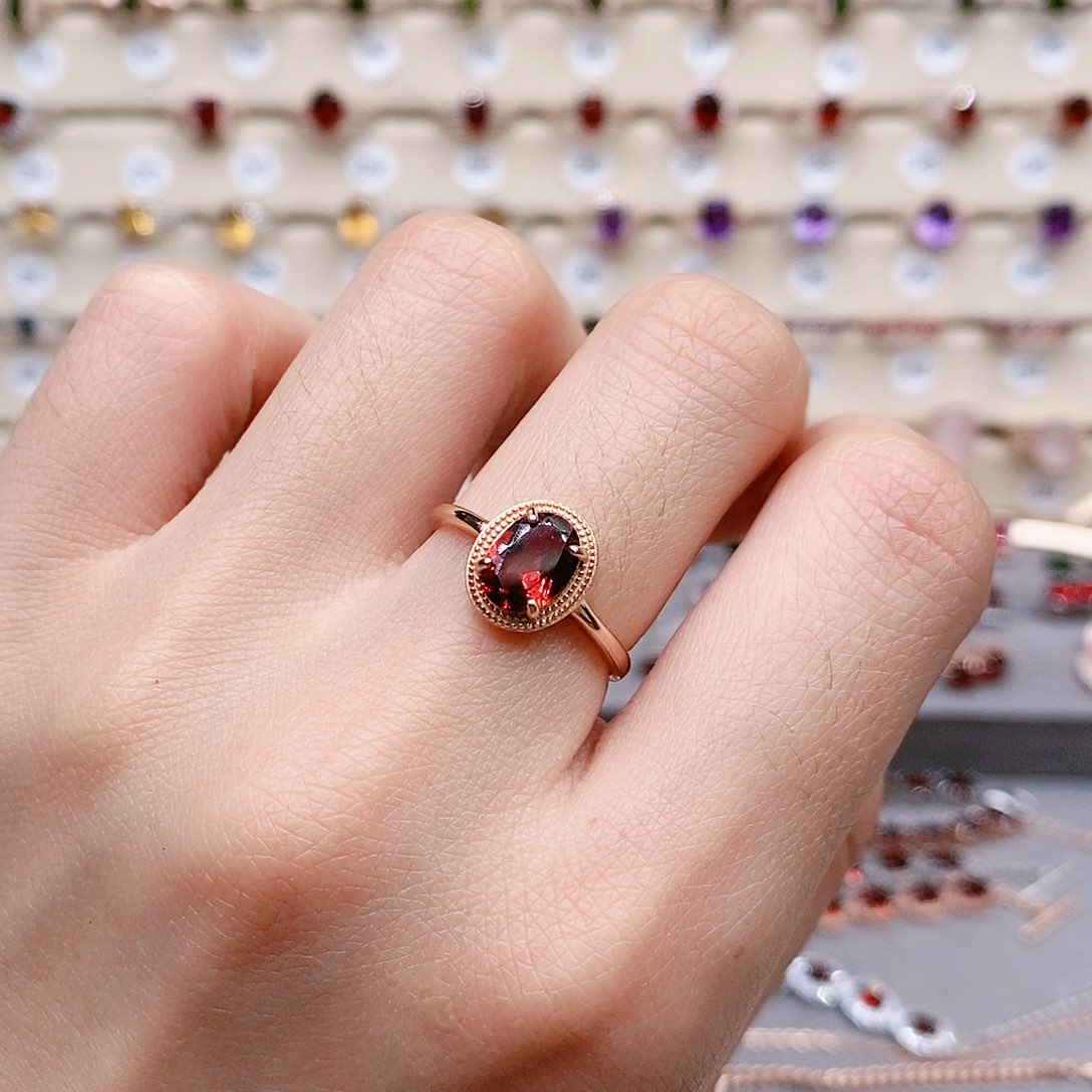 石榴石戒指银S925镶嵌戒指