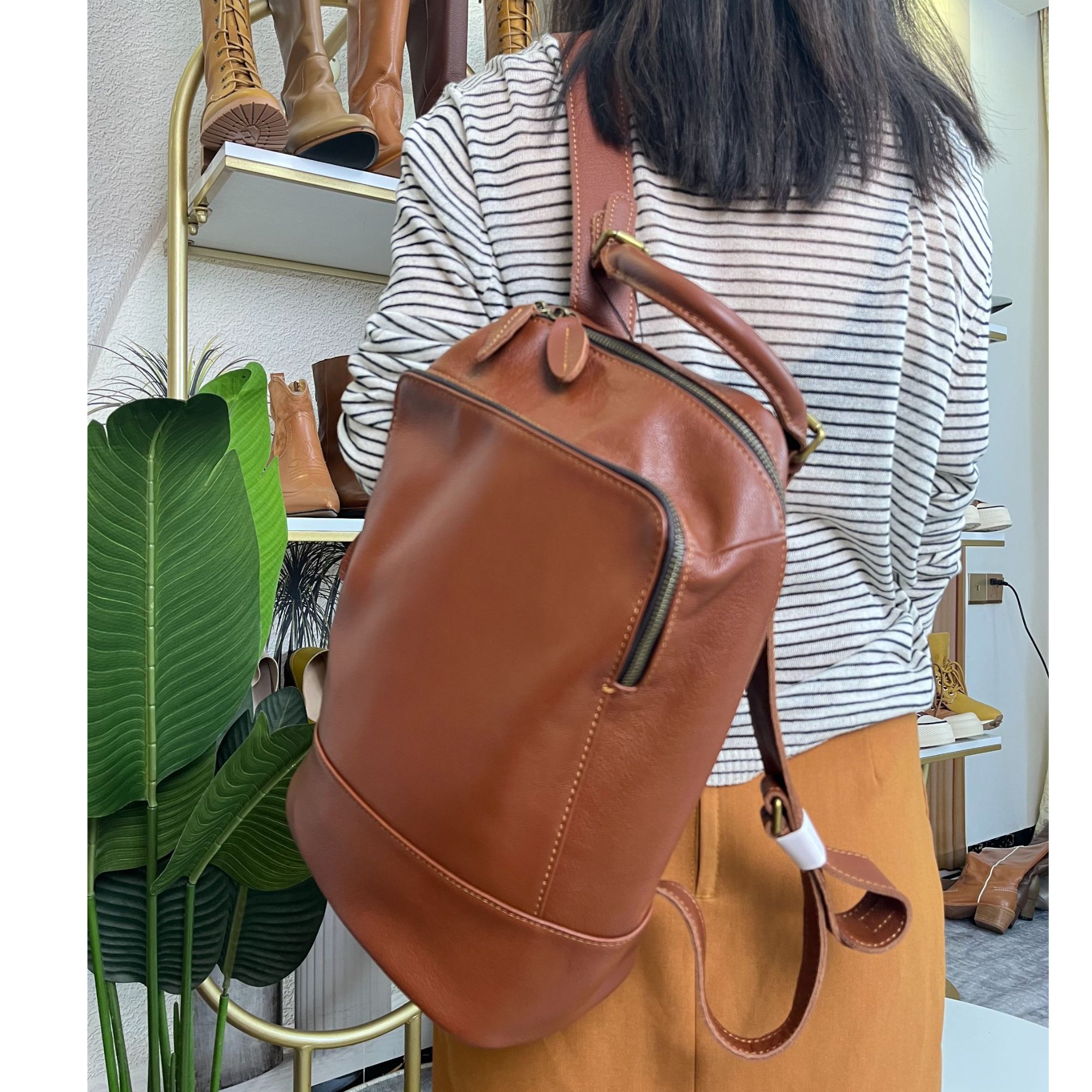 【柒柒定制】大街小巷双肩包牛皮复古咖色包时尚百搭经典真皮单肩包