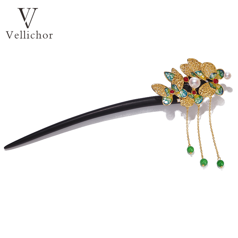 【钿影流光】原创设计黑檀木螺钿蝴蝶发簪女轻奢高级感发钗配饰