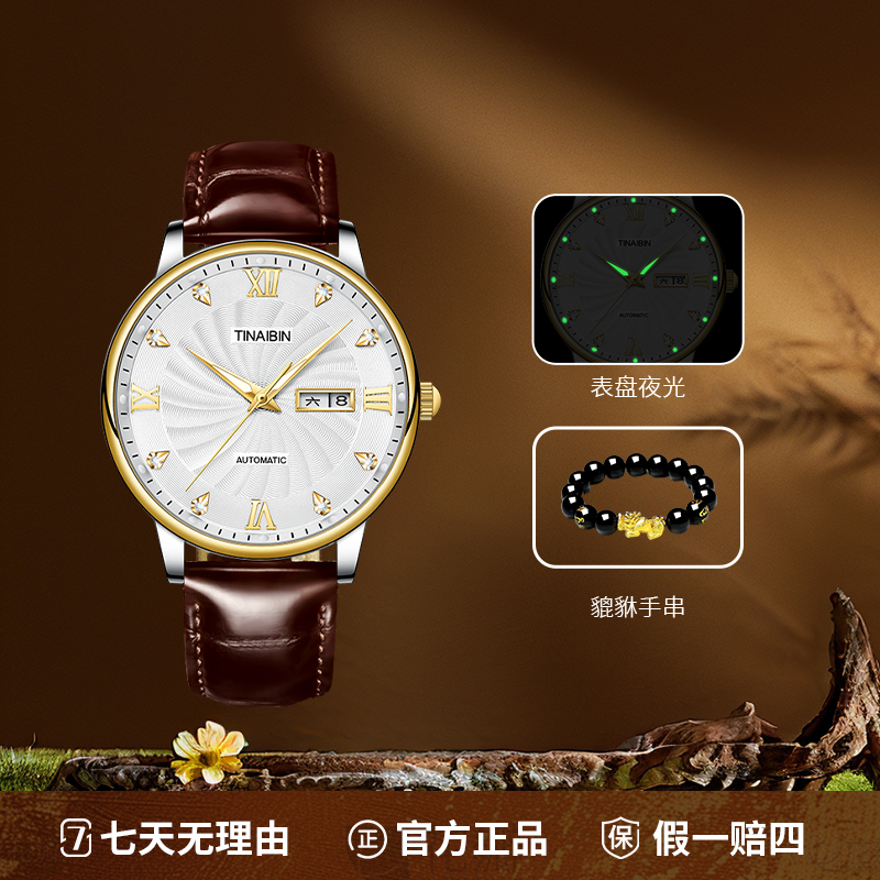 全新 瑞士品牌TINAIBIN 传承系列 高奢全自动机械表赠手串lmla