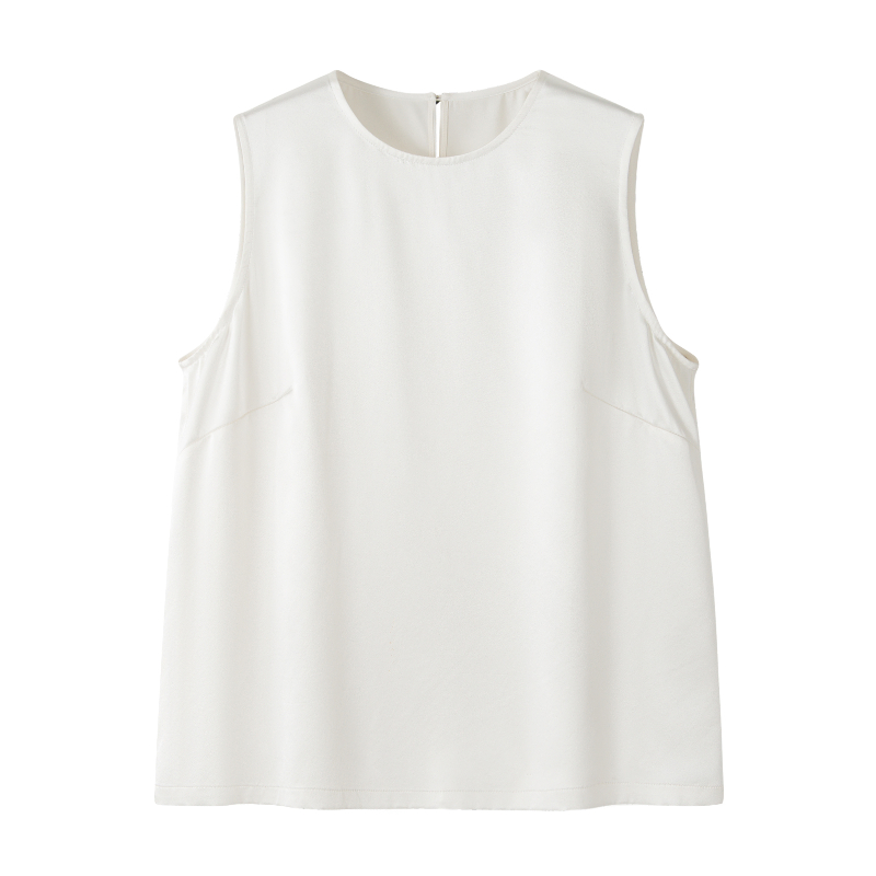 陈小满原创设计真丝桑蚕丝圆领无袖夏季简约气质2025新短马甲背心