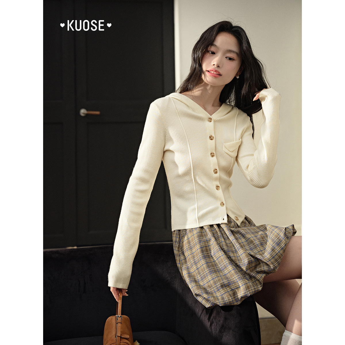 【多巴胺频道】阔色v领针织衫连帽衫2025秋长袖卫衣显瘦KSA2307004