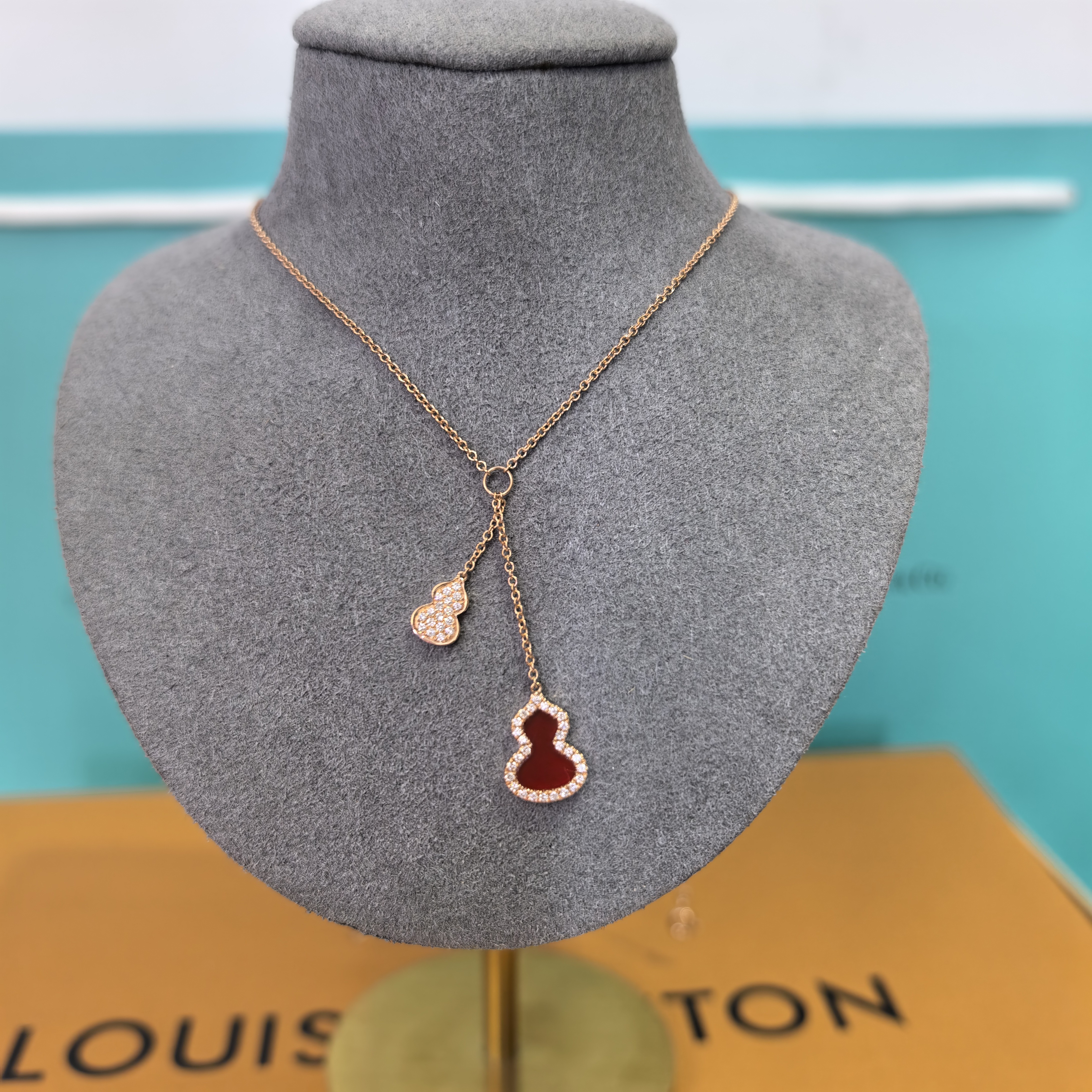 18k金钻石葫芦双葫芦钻石项链气质轻奢麒麟红色金色时尚银葫芦